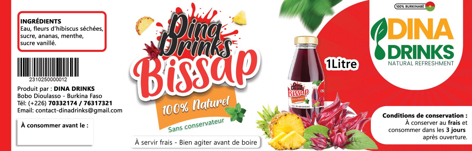 Creation graphique pour 🥤 Étiquette de jus de bissap fraîche et naturelle par Golden Design