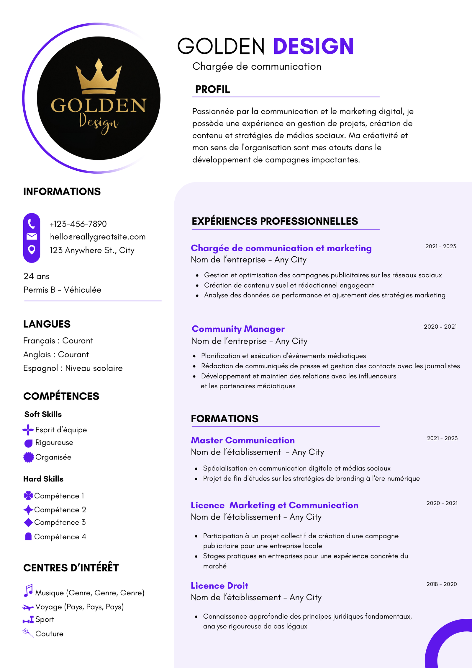 Creation graphique pour CV Éclat Créatif par Golden Design