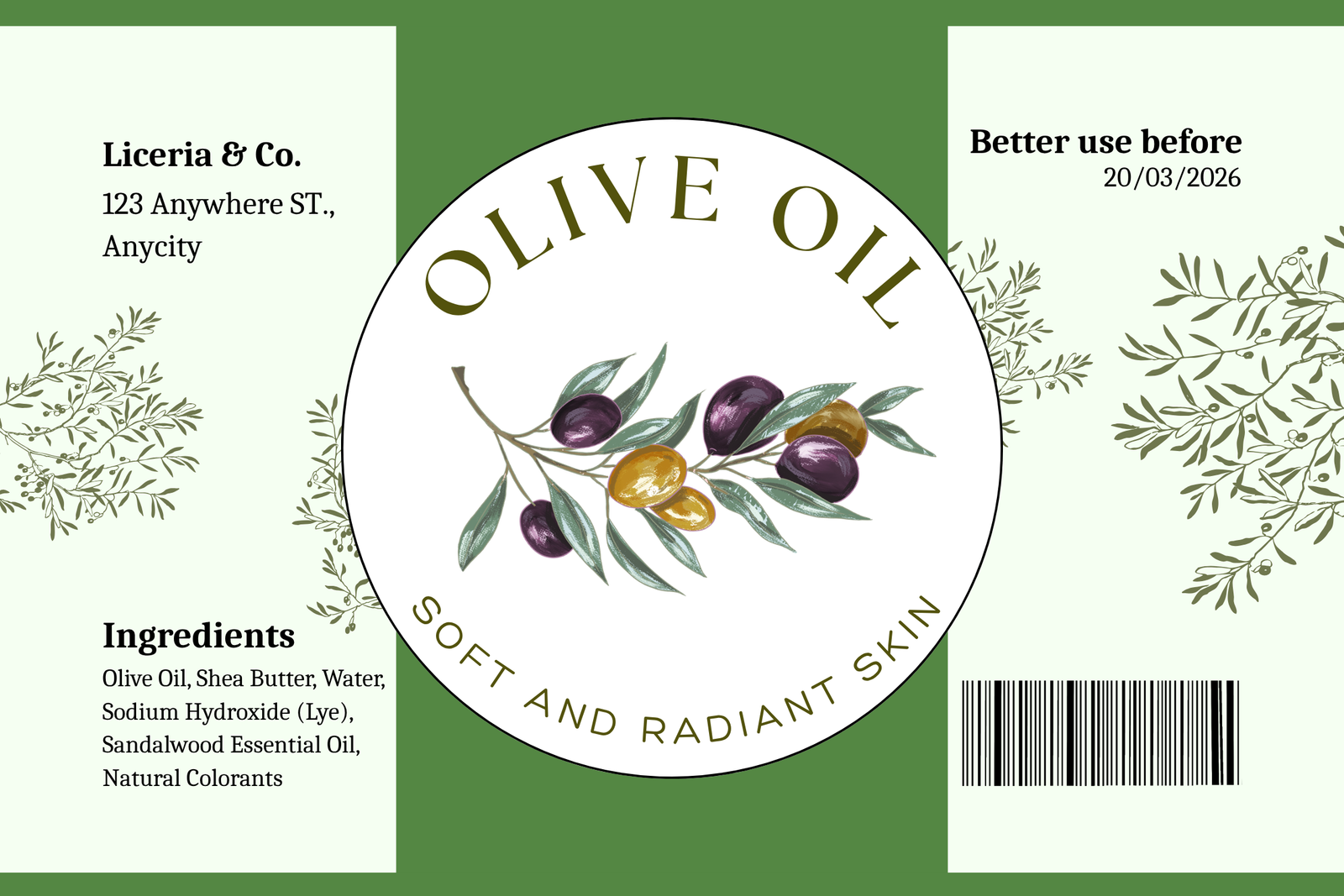 Creation graphique pour Étiquette Cosmétique : "Pureté d'Olive" par Golden Design